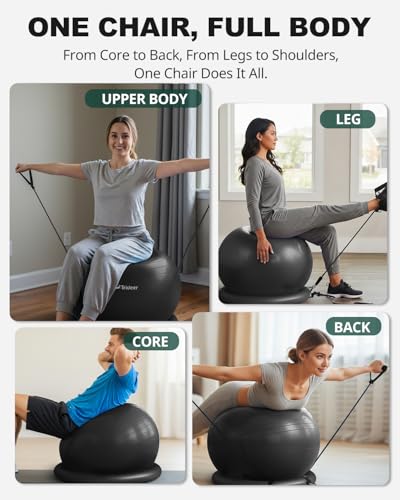 Trideer Exercise Ball Chair with Bands, Stability Ball for Office & Fitness - color: Black, size: L(23-26inchs/58-65cm)
