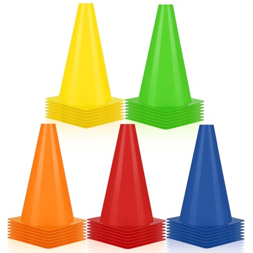 Hoteam 30 Pcs Traffic Cones Plastic Sport Agility Train - color: Five Colors, size: 9inch
