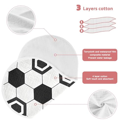 Soccer Print Muslin Burp Cloths 2 Pack - Extra Large 22"x11", 4-Layer Soft Absorbent Cotton, Waterproof Backing, Baby Drool Rags for Newborn