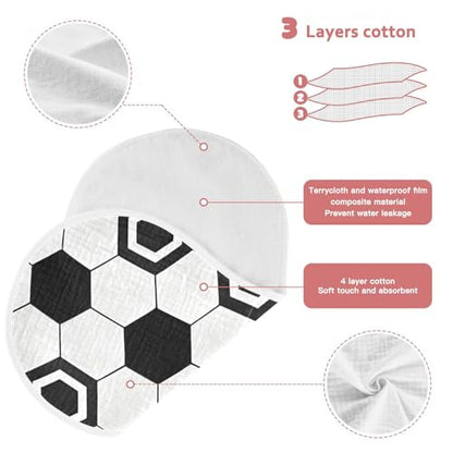 Soccer Print Muslin Burp Cloths 2 Pack - Extra Large 22"x11", 4-Layer Soft Absorbent Cotton, Waterproof Backing, Baby Drool Rags for Newborn