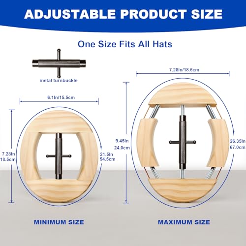 4 Way Hat Stretcher, Hat Stretcher for Fitted Hats, Heavy Duty Hats Shaper Extender w. Lever Wrench for Men All Kind of Caps - color: Black Upgraded_4way