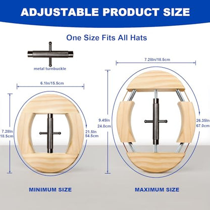 4 Way Hat Stretcher, Hat Stretcher for Fitted Hats, Heavy Duty Hats Shaper Extender w. Lever Wrench for Men All Kind of Caps - color: Black Upgraded_4way