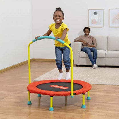 Fisher-Price 3-Foot Mini Trampoline, WonderJump 36-Inch Round Indoor Toddler Kids Trampoline with Stabilizing Handlebar - color: Red/Yellow