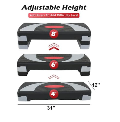ZENY 31’’ Aerobic Step Platform, Adjustable Exercise Workout Stepper with Stable Risers, Stand Up Steppers for Exercise at Home, Fitness Equipment for Home Gym