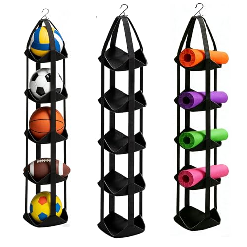 Garage Ball Storage Sports Equipment Organizer Holder Toy Organizers For Basketball, Soccer, Volleyball, Football， Vertical Hanging Storage，Space-Saving,Home Gym Decor,Yoga Mat Holder (2, deep black) - color: Deep Black