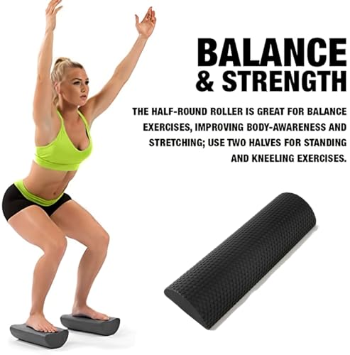 Half-Round Foam Roller - Dual-Sided EVA Foam Massage Roller for Muscle Recovery & Balance Training, Lightweight Yoga Roller for Stretching & Core Workouts