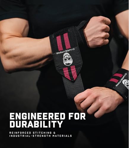 Gymreapers Weightlifting Wrist Wraps (IPF Approved) Professional Quality Wrist Support with Heavy Duty Thumb Loop - Best Wrap for Powerlifting Competition, Strength Training, Bodybuilding - color: Red