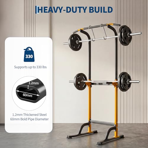 Pull Up Dip Station – Adjustable Power Tower with 10 Levels, 330LBS Capacity, Heavy Duty Steel Frame, Home Gym Strength Training