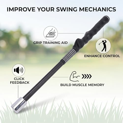 Golf Swing Trainer, Grip Correction Swing Click Feedback Training Aid Weighted Portable Indoor Outdoor Practice Stick for Beginner Tempo Golfers, Golf Gifts for Men