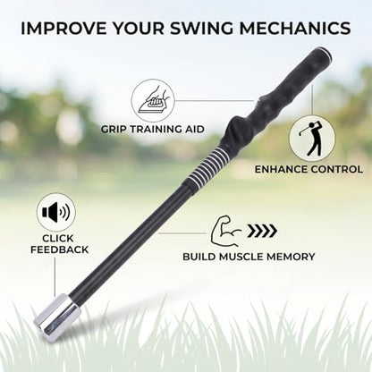 Golf Swing Trainer, Grip Correction Swing Click Feedback Training Aid Weighted Portable Indoor Outdoor Practice Stick for Beginner Tempo Golfers, Golf Gifts for Men