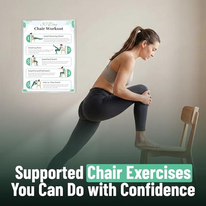 Chair Yoga Chart for Seniors & Beginners - Set of 6 Laminated Workout Posters - Gentle Seated Exercises for Stiffness, Joint Pain & Stress Relief - Easy to Follow 30-Day Challanges Home Workout Guide