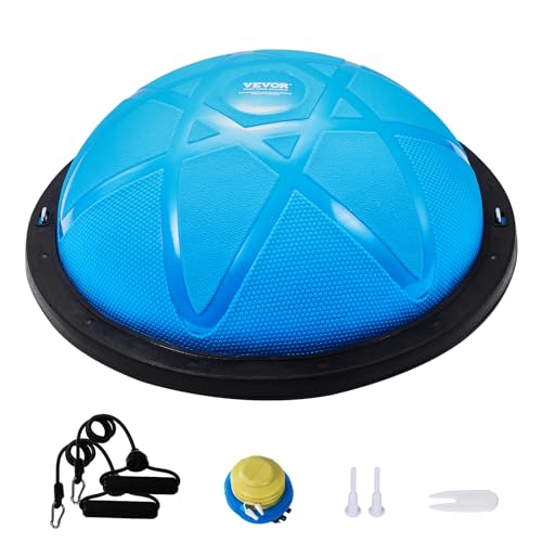 VEVOR Half Exercise Ball Trainer, 23/26 inch Balance Ball Trainer, 1500lbs Capacity Stability Ball, Yoga Ball with Resistance Bands & Foot Pump, Strength Fitness Ball for Home Gym Full Body Workout - color: 23" Particle Blue