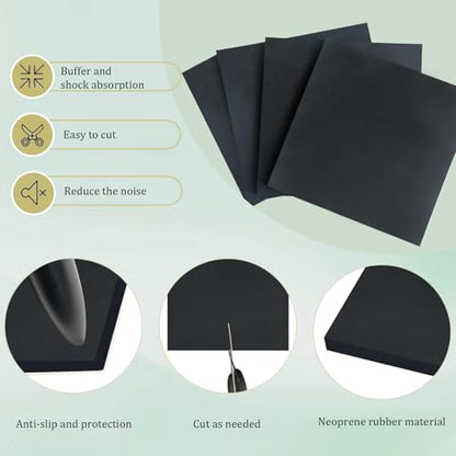 4 Pieces Anti Vibration Pads 1/8 in Thick X 6 in X 6 in, Neoprene Rubber Pads, Hard Rubber Block for Anti-Slip, Shock Absorption, Protection - size: 6in X 6in X 1/8in, style: No adhesive,Rubber