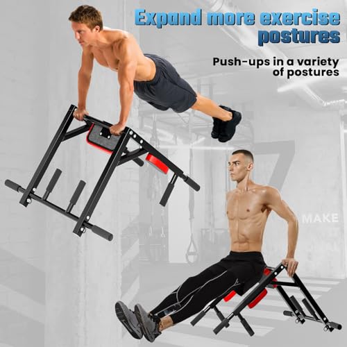 Wall Mounted Pull Up Bar Dip Station, Heavy Duty Chin Up bar Multifunctional Dip Station for Indoor Home Gym Workout, Wall Punching Power Tower Set Fitness Equipment, Supports to 440Lbs
