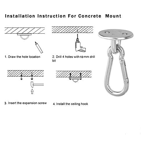2 Set M8 Ceiling & Wall Mount Hanging Hardware Fitting Set 304 Stainless Steel Heavy Duty Round Pad Eye Hook Plate + Snap Hook for Yoga Hammock Chair Swings Marine Boat Accessories - size: M8 Round Pad