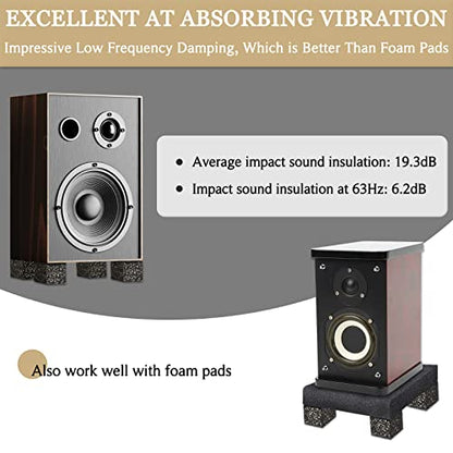 Subwoofer Isolation Pad - 4 Pcs 2 X 2 X 2 Inches Bass Reduction Floorstanding Speakers Mat Riser - Thick Large Rubber Cork Anti Vibration Pads for Heavy Machine Equipment Studio Monitor Stands