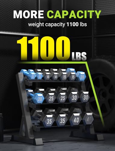 YOLEO Dumbbell Rack - 3 Tier & 5 Tier Compact Weight Rack for Dumbbell, Kettlebell, Barbell, Heavy Duty Weight Storage Organizer, Space-Saving Dumbbell Storage Stand Holder for Home Gym - 1100LBS Capacity (Rack Only) - size: STANDARD