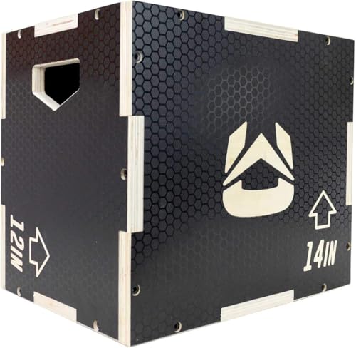 Wooden Plyo Box, 31 Plyometric Jump Training Squat, Step Up, Jumps & More Workout Size S, M, L, XL, Home Gym Exercise Equipment (Black Anti-Slip, Small 16/14/12)