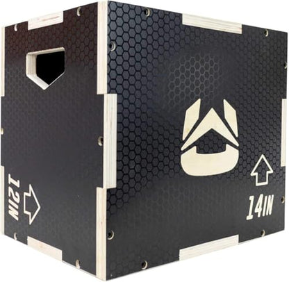 Wooden Plyo Box, 31 Plyometric Jump Training Squat, Step Up, Jumps & More Workout Size S, M, L, XL, Home Gym Exercise Equipment (Black Anti-Slip, Small 16/14/12)