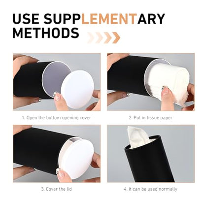 4 PCS Car Tissue Holder, Car Cup Holder Convenient Travel Tissue Tube, Refillable Auto Cup Holder Round Napkin Container with 120 Sheets Facial Tissues, Universal for Most Cars (Black)