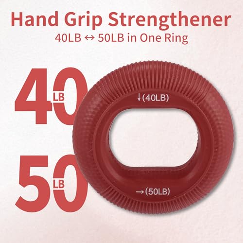 Hand Grip Strengthener, Fingers Exerciser - Silicone Rings for Muscle Training Sports Rock Climbing Finger Rehabilitation,6 Resistance Levels - color: Red(40/50LB)