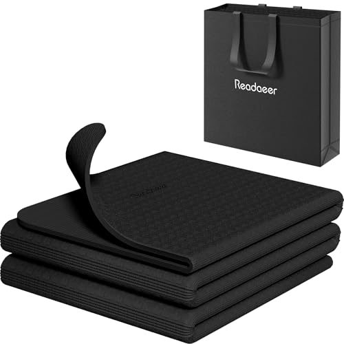 Readaeer Foldable Yoga Mat for Travel Folding Yoga Mat 6mm Thick with Carrying Bag, Non-Slip TPE Exercise Pilates Mat for 72" L x 24" W x 0.24 Inch