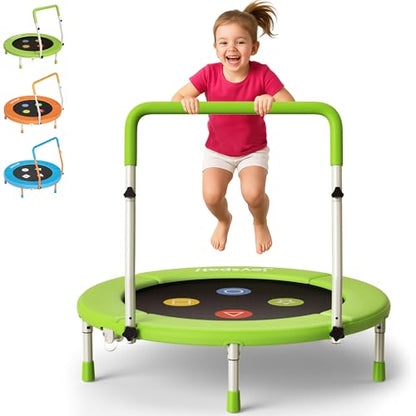3FT Toddler Trampoline with Adjustable Handlebar, 36" Foldable & Spring-Free, Mini Kids Indoor Outdoor Trampoline for Ages 1-6, Noiseless Jumping Mat, Safe & Sturdy Design, Supports Up to 100 lbs