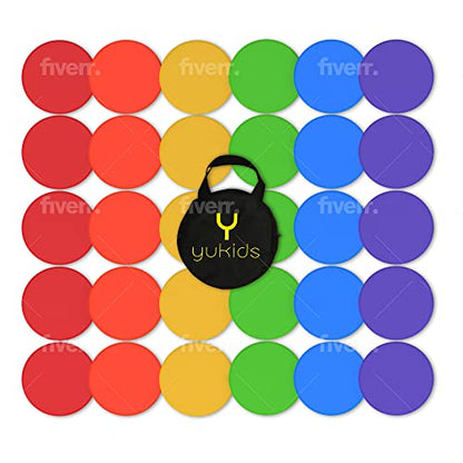 Poly Spot Markers - Non-Slip Rubber Agility Dots - Perfect for Sports (e.g. Soccer, Basketball) and Gym Training, Dance Class, PHYS Ed (PE) Equipment and Classroom Org (Set of 30)