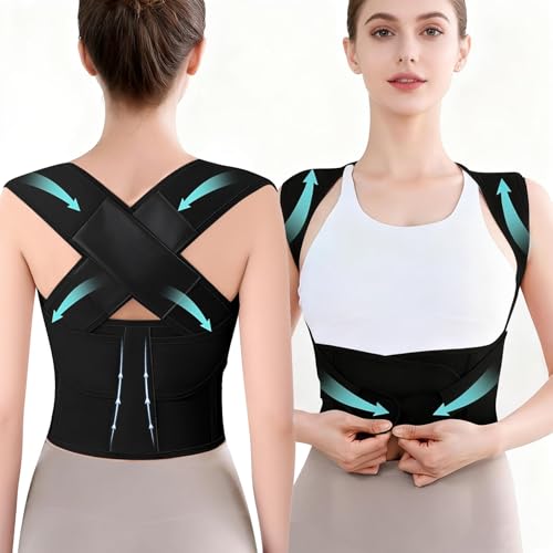 Posture Corrector for Men and Women, Adjustable Back and Shoulder Support Brace for Upper Back Alignment, Breathable Lightweight Comfortable Fit for Office, Work, Home, Sitting and Daily Wear Black, Large - color: Black, size: Large