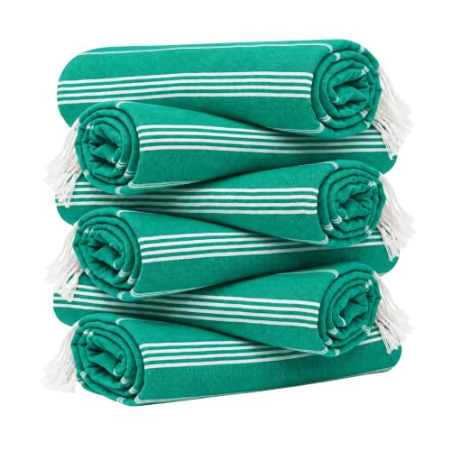HAVLULAND Turkish Beach Towel Set of 6 Oversized 72x40 100% Turkish Cotton - color: Green, size: 6 Pack