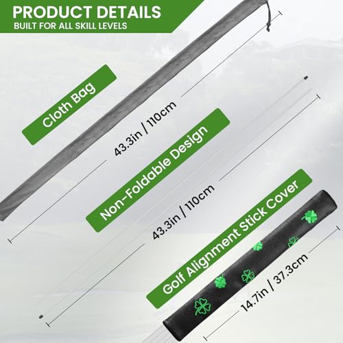 FINGER TEN Golf Alignment Sticks 43 Inch 5 Pack with Leather Stick Cover, Training Rods for Swing Alignment, Stance Setup, Accurate Aiming & Effective Golf Practice - color: 5 Pack in White