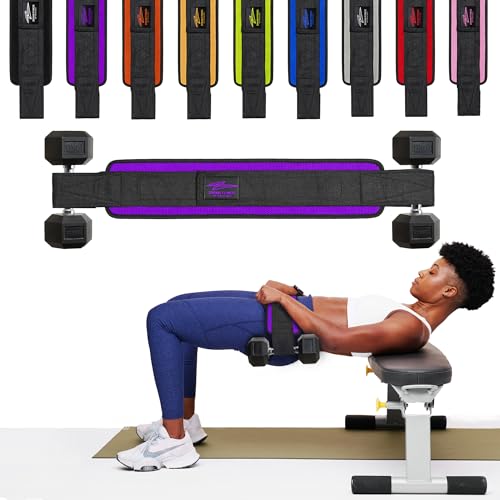 Hip Thrust Belt - Heavy duty, Comfortable, Adjustable Glute Trainer with Anti-Slip Pads. Ideal for Home Workouts with Dumbbells, Kettlebells, Plates. Extra Padding for Gym and Home Fitness hold up to 600 lbs - Purple