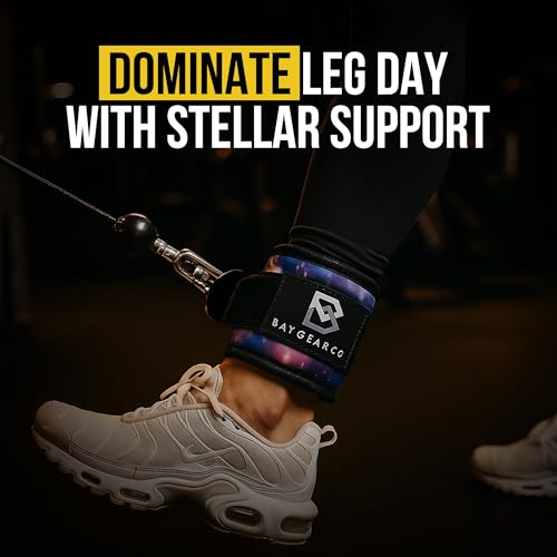 Bay Gear Co. Ankle Straps – Strong Hook and Loop System & Neoprene Padded for Cable Machine Glute Workouts, Slick Black Stainless Steel D Ring, Adjustable Fit, Different Design, Single/Pair.