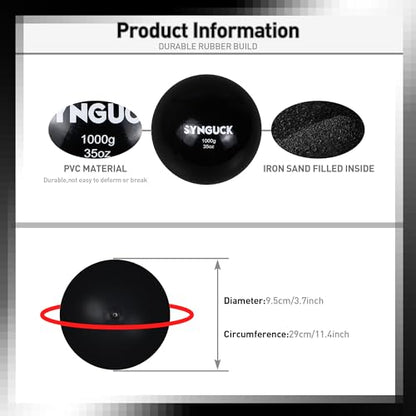 SYNGUCK 35/70oz Weighted Plyo Ball for Baseball & Softball Training - Heavy Training Balls for Power, Pitching, Hitting - Yoga, Fitness, Plyometrics - All Skill Levels