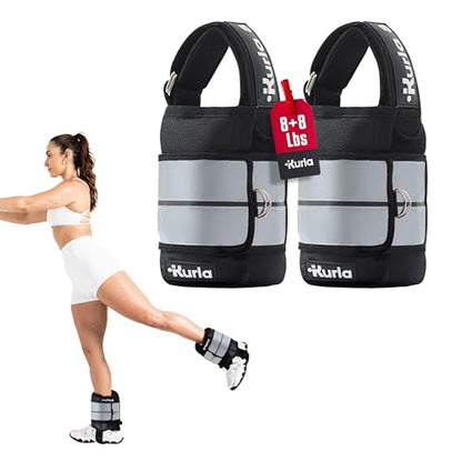 Ankle & Wrist Weights – 8/16/20/30 lbs Pair (4–15lbs - Each) | Dual Adjustable Secure Strap System | Patented Design | Ideal for Home Workouts, Pilates, Yoga, Glute Training - size: 08 lbs each (16 lbs pair)