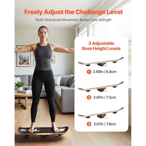 Balance Board Wobble Board, 3-Level Adjustable Wooden Trainer for Adults - Standing Desk, Workout, Yoga - Slip-Resistant Base - Home Gym Equipment