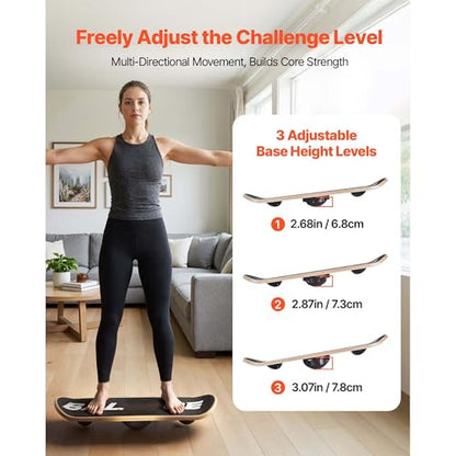 Balance Board Wobble Board, 3-Level Adjustable Wooden Trainer for Adults - Standing Desk, Workout, Yoga - Slip-Resistant Base - Home Gym Equipment