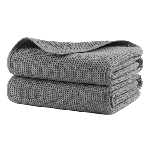 POLYTE 380 GSM Poly Blend Microfiber Quick Dry Waffle Bath Towel, 30x60 in - color: Gray