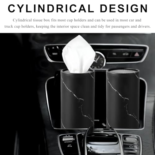 4PCS Car Tissue Holder, Car Cup Holder Convenient Travel Tissue Tube Box with Facial Tissues, Portable Round Tissues Holder Paper Towel Cylinder for Car Home Office (Marble Black)