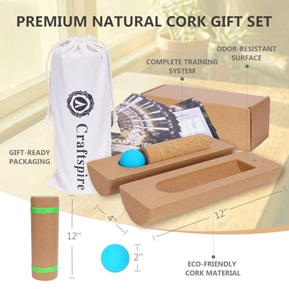 Cork Balance Board, Premium Cork 4-in-1 Foot & Ankle Strengthener Kit, Balance Trainer with Massage Roller & Ball, Toe Resistance Bands, Carrying Bag, Exercise Guide & Training Log for Mobility, Balance & Foot Function
