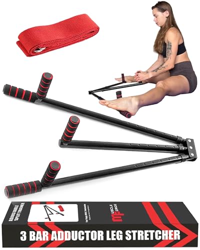 3 Bar Leg Stretcher for Splits and Adductor Stretch to Over 180°, Split Machine for Flexibility with 6 Regulations - Legs Spreader, Groin Stretcher, Ballet, with Padded Grips and Strap