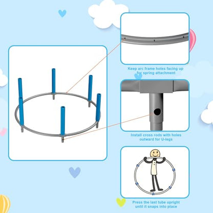 HomeCare 55" Trampoline for Kids, 440lbs Capacity ASTM-Approved Mini Toddler Trampoline with Safety Enclosure Net,4 in 1 Adjustable Gymnastics Bar & Toys, Indoor & Outdoor, Gifts for Boys & Girls Age