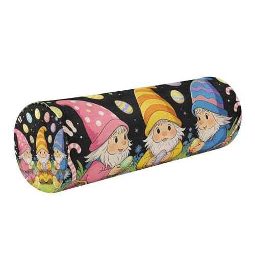 KLL Cute Gnome Easter Bolster Pillow for Legs Firm Neck Roll Pillow Protector Round Foam Roller for Back Bolster Cover with Zipper