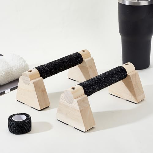 AHANDMAKER Wooden Parallettes Bars for Handstand Training in Natural Bisque Calisthenics Equipment Push Up Bars Dip Stands for Home Gym Strength Training Men Fitness Essentials