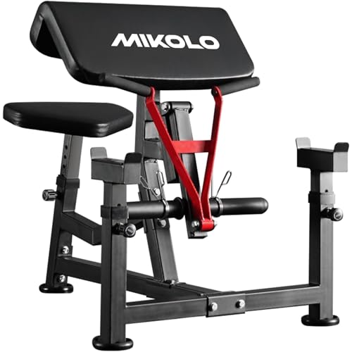 Mikolo Preacher Curl Bench, Plate Loaded Bicep Curl Machine, Bicep Workout Equipment，2 in 1 Arm Training Machine for Home Gym