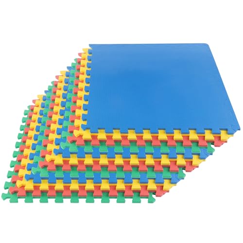 EVA Foam Mat Tiles 12-Pack - 48 SQ FT Interlocking Padding for Playroom or Gym Flooring - Exercise Mat or Playmat by Stalwart (Multicolor) - color: Multi-colored