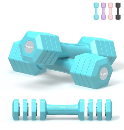 Adjustable Dumbbells Set, 4 in 1 Hand Weights Set for Women Men 10 LB/ 12 LB Dumbbell Pair Each 2lbs 3lbs 4lbs 5lbs Weights Dumbbells Set with TPU Soft Rubber Handle for Home Gym Exercise Fitness - color: Blue, style: 10 lbs Pair [5 lbs Each]