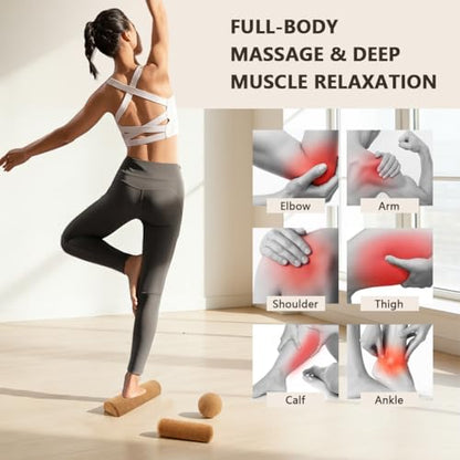 Natural Cork Balance Board Kit, 4-in-1 Foot & Ankle Strengthener Kit, Balance Trainer with Massage Roller & Ball, Toe Resistance Bands, Portable Balances Trainer for Home, Office