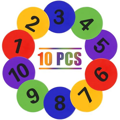 9 Inch Numbered Poly Spots Spot Markers for Gym Floor with Numbers, 10 PCS Non Slip Rubber Floor Dots Flat Cones Agility Markers for Soccer Sports Training, Dance, Classroom Activities