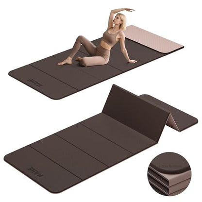 HAHE 7-Fold Design Extra Thick Yoga Mat 72"L x 24"W x 0.47",TPE Fitness Exercise Mats, Non-Slip Foldable Yoga Mat, High Density, Portable for Men & Women, Yoga, Pilates, Home Gym - color: Brown & Beige